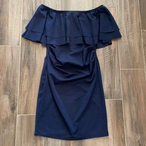 Navy Maternity off the shoulder dress